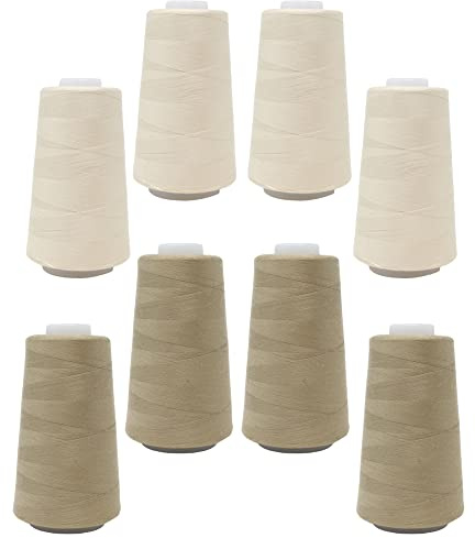 BIG-SAM 8 Konen Set Overlockgarn (2 Farben Set) je 2743,2 m Lauflänge NE 40/2 aus 100% Polyester (Naturbeige & Dunkelbeige)
