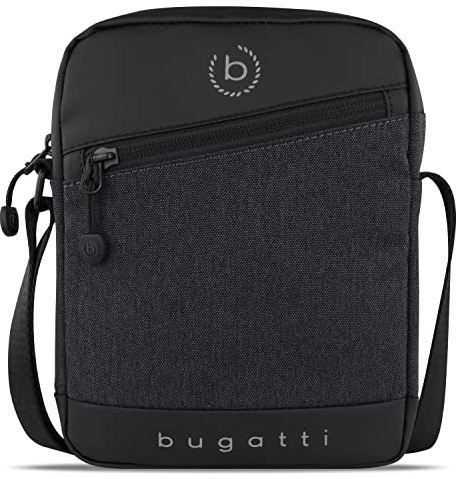 bugatti Universum Umhängetasche für Herren, kleine schwarze Schultertasche, Mini Messenger Bag