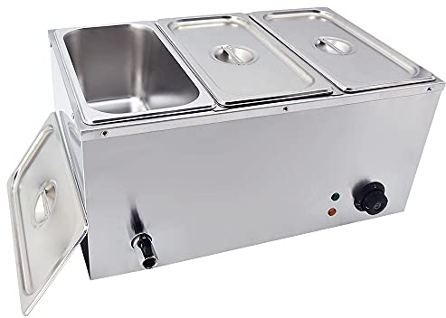 TAIMIKO Elektrisches Badezimmer, Edelstahl, 220 V, professionelle Speisew?rmer, Bain Marie mit 6 F?Chern, mit Abflussventil, Temperaturkontrolle (3 X1/3 GN Behälter)