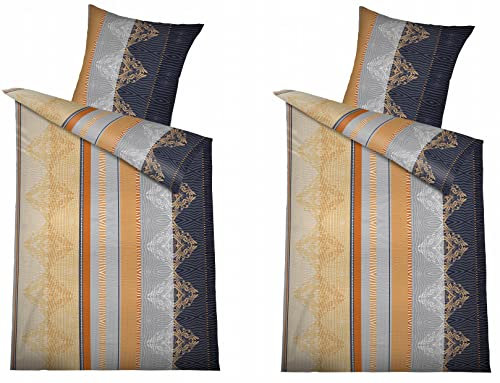 MB Warenhandel24 Bettwäsche Seersucker Microfaser 4 teilig Doppelpack Spar Set mit Reißverschluss 2X 135x200 cm + 2X 80x80 cm (Elric)