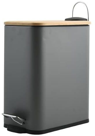 Spirella Kosmetikeimer 5 Liter Edelstahl mit Absenkautomatik und Inneneimer Erik Badezimmer Mülleimer Softclose Abfalleimer Anthrazit Bambus, Kunststoff, Gris Foncé Mat, 5 litres