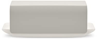Alessi Mattina BG04 WG Burriera di Design, Realizzata in Porcellana con Coperchio in Acciaio Inossidabile 18/10, Colorata con Resina Epossidica, Warm Grey