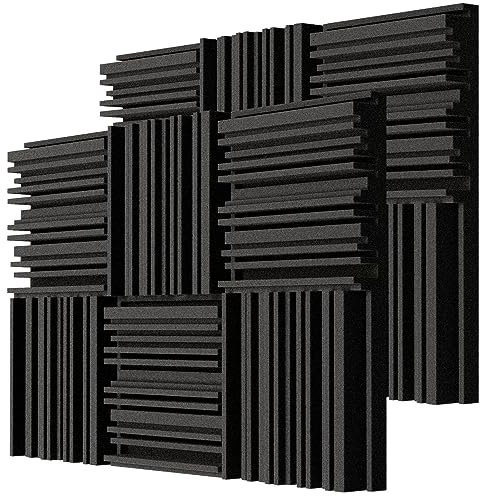 TroyStudio Thick Acoustic Foam Panels, 12 X 12 X 2 Inch 12 Pcs Broadband Sound Absorbing Foam, Dense Soundproof Padding Tile, Recording Studio Foam Absorber, Groove Decorative 3D Wall Ceiling Panel