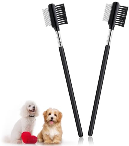 TIESOME Peine removedor de manchas de lágrima, 2 cepillos de doble cara para ojos de perro, peine de aseo de doble cabeza, herramienta multiusos para mascotas pequeñas, gatos