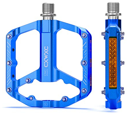 CXWXC Pedali Flat Mtb con Riflettori, Pedali bici a 3 cuscinetti,9/16 pollici, CNC alluminio, per mountain bike, bici da strada (Blu)