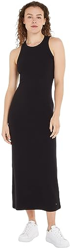 Tommy Hilfiger Damen Kleid Midi Dress Slim Fit, Schwarz (Black), XS