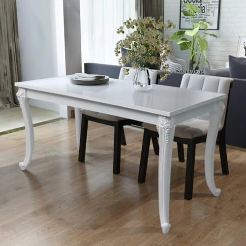 Gecheer Esstisch Esszimmertisch | MDF Tischfl?Che und Plastikbeine | Tisch für Esszimmer Wohnzimmer Küche 116 x 66 x 76 cm Hochglanz Weiss
