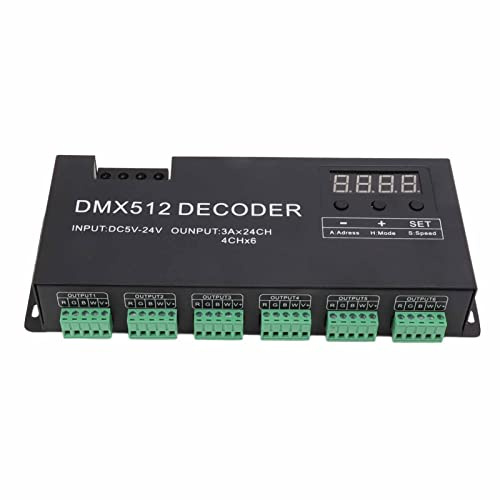 DC5-24V 24-kanals DMX-avkodare RGBW Konstantspänningsavkodare Digital Display Dimmer Driver LED Controller för Stage Bar