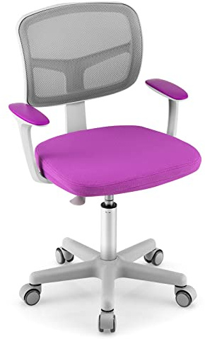 DREAMADE Kinder Schreibtischstuhl höhenverstellbar, ergonomischer Jugenddrehstuhl mit Rückenlehne & Armlehnen, Kinder Drehstuhl mit 5 Rollen, für Kinder 3-10 Jahre alt, bis 150kg belastbar (Lila)