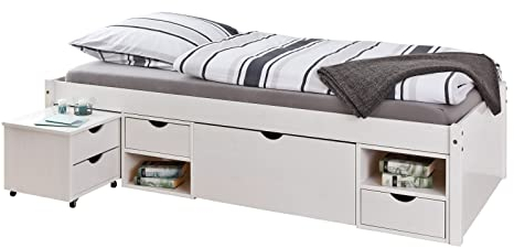 möbelando Funktionsbett >Till< in Weiss aus Massivholz - 209x47,5x96cm (BxHxT)