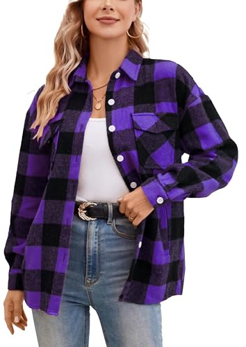 SANGTREE Camicetta da ragazza e donna in flanella, a maniche lunghe, con bottoni, motivo a quadri, 3 mesi - US 2XL, S