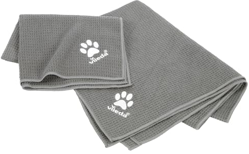 Vileda Pet Pro Mikrofaser-Handtuch M, zur Reinigung und zum Abtrocknen von Haustieren, 45 x 70 cm, Handtuch mit Waffelstruktur, weiches Mikrofaser-Material, für kleine Hunde, Grau