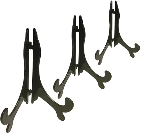 SISI UK Black Plastic Folding Easel Stand – Medium Plate or Photo Display Holder for Pictures, Albums and Decorative Items Medium (Fits 3 to 6 Inch, Pack of 1)