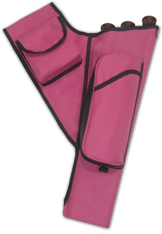 CarolUSA Archery Hunting, Indoor Outdoor Sport, Target Shooting Practicing Three (3) Arrow Tubes Pink Nylon Fabric Hip Side Arrow Holder, Arrow Quiver with 2 Accessories Pockets (Right Hand)