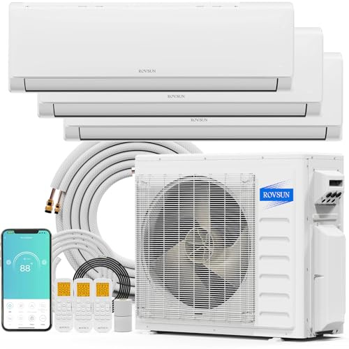 ROVSUN 28000 BTU Tri Zone WIFI Mini Split AC/Heating System, 20 SEER2 3 Zone (12K/12K/12K) BTU Ductless Split Air Conditioner with Pre-Charged Condenser, Heat Pump & 25Ft Line Set, 208-230V