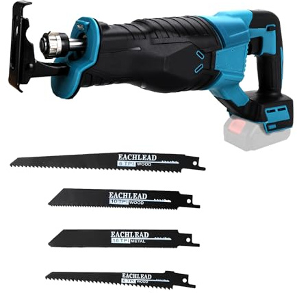 Akku-Reciprosäge Kompatibel mit Makita 18V Akku, Akku-Säbelsäge 0-3300 SPM Stichsäge mit 4 Sägeblättern zum einfachen Schneiden von Holz, Metall und PVC-Rohr