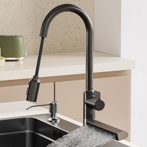 Rubinetto da Cucina con Doccetta Estraibile, Miscelatore Cucina Estraibile Girevole Ottone Acqua Fredda e Calda Monoforo Rubinetteria Cucina Estraibile-Grigio