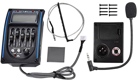 FLEXMAN DC 9V 5 Band Akustikgitarren Vorverstärker, LCD Gitarren Tonabnehmer mit Hintergrundbeleuchtung, EQ Equalizer, Digitaler Tuner Tonabnehmer mit LED Leuchten für Akustikgitar