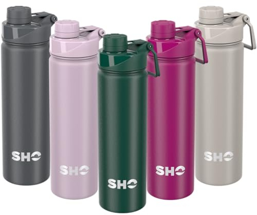 SHO Stainless Steel Sports Bottle - Leak Proof, BPA Free, No Sweat, Vacuum Insulated Double Walled Metal Flask Water Bottle - 12 Hours Hot 24 Hours Cold (660ml Forest Green)