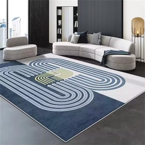 DJHWWD Teppich Vorraum Teppich Kinder Weicher, waschbarer Kurzflor-Wohnzimmerteppich mit abstraktem Streifendesign 200x300CM Blau Teppich Teenager Mädchen Teppich vorraum