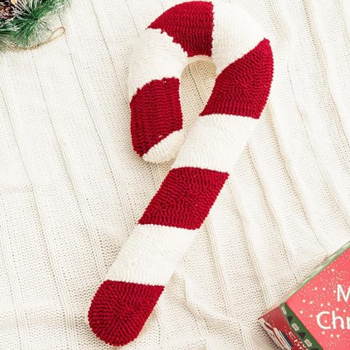 Trusttread 3D Plüsch-Krücken, Bonbons, Kissen, Weihnachtsrückenkissen, Winter, Wohnzimmer, Schlafzimmer, Heimdekoration, Kissen, Rot und Weiß, Weihnachtsdekoration, schönes Plüschkissen, 22x54 cm