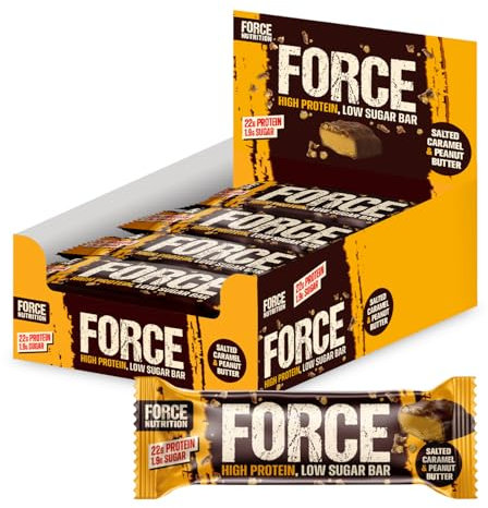 Force Protein Salted Caramel & Peanut Butter Bar - High Protein, Low Sugar, 12X65G - 22g of Protein