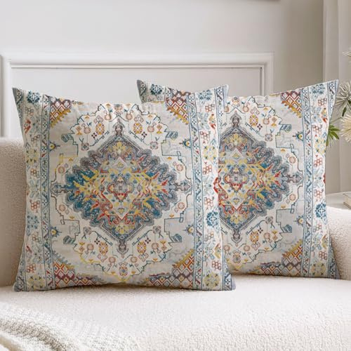 Vorysum Boho Kissenbezug 40x40 cm 2er Set Sofakissen Vintage Bunte Dekokissen Samt Kissenbezüge Abstrakte Kissenhülle Herbst Zierkissenbezüge für Wohnzimmer Schlafzimmer Couch