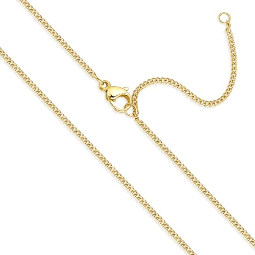Goldkette Damen Ohne Anhänger goldene kette damen Breite 1,5mm Silberkette 585 Vergoldet halskette damen gold 50cm 55cm dünne Feine Glod Panzerkette kette Lang Wasserfest Halskette Mädchen (50+5)