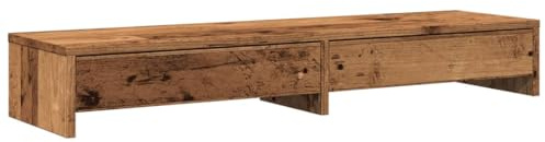 vidaXL Monitorständer mit Schubladen Altholz-Optik 100x27x15 cm
