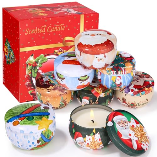 Weihnachten Duftkerzen Geschenkset 8 Stück 2.5 OZ, Sojawachs Kerzen Duft Set Geburtstagsgeschenk, Personalisierte Geschenke für Weihnachten,Jahrestag, Kleine Geschenke für Frauen Männer Freund
