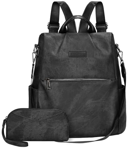 Leathario Rucksakck Damen klein,Veganes Leder Cityrucksack,Rucksackhandtasche Diebstahlsicher,Elegant Tagesrucksack für Büro,Pendeln,Arbeit,Leicht Mittelgroß Backpack Women für Reise，Ausflug Schwarz