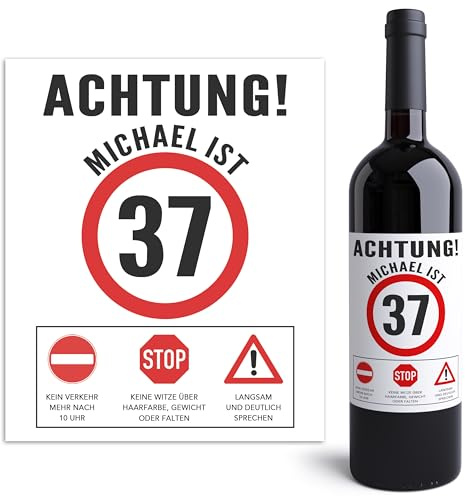 Weinetiketten personalisiert Geburtstag Mann Flaschenetiketten selbst gestalten lustiges Geburtstagsgeschenk Männer Geschenk Wein Etiketten selbstklebend 2 Stück | 10x12 cm (Alter wählbar)