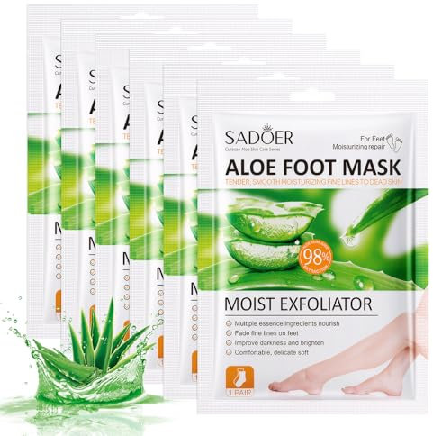 6 Paar Fußmaske,Fussmaske Socken Feuchtigkeitsspendende Natürlich & Sanft Fußpflege,Anti Hornhaut Socken,Foot Peel Mask für Trockene und Rissige Füße,Männer Frauen Fusspflege,Aloe Vera