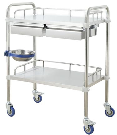 GCGC Aufbewahrungswagen, Schönheitssalonwagen Aus Metall, Höhe 86 cm, Rollwagen, Werkzeugwagen Mit 2 Schubladen, for Schönheitssalon, Klinik, Büro, Zuhause, Badezimmer, Küche(66x44x86cm-2 Tier)