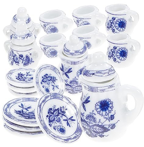 ibasenice 1ensemble Mini Service à Thé pour Maison De Poupées Ensemble De Porcelaine Bleue Accessoire Décoratif pour Miniatures Et Cuisine