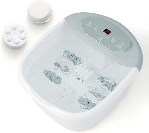 GOPLUS Pediluvio Eléctrico con Boquillas de Calor y Aire y Vibraciones, Temperatura Ajustable 35-46℃, Masaje de Pies con Rodillos de Masaje y Piedra Pedicura para Aliviar (Gris)