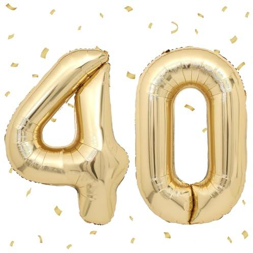 Luftballons 40 hellgold, 101 cm, Folienballon, Nummer 40, Dekoration 40 Jahre, für Damen und Herren, Geburtstag, Party, Deko