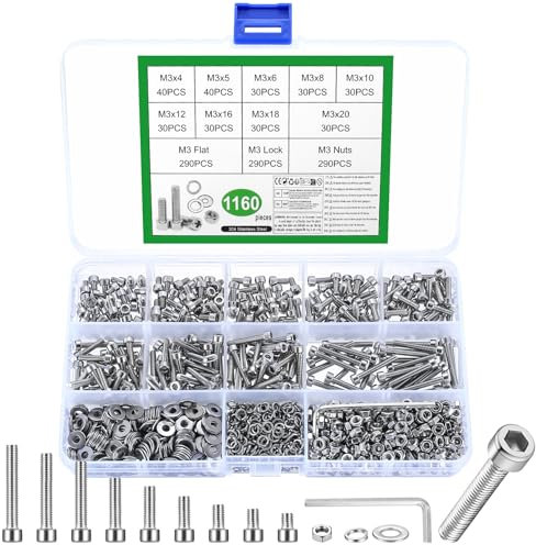 Juego de tornillos M3, tornillos hexagonales, tuercas, juego de tornillos de acero inoxidable, tornillos de cilindro de acero inoxidable, tornillos con tuercas y arandelas, tornillos de máquina