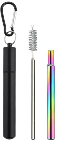 Pagos De Viaje Reutilizables, Conjunto De Paja De Consumo Telescópico Portátil - Pagos Metálicos Reutilizables Con 1, 1 Cepillo De Limpieza, 1 Llavero, Accesorios De Barcos D