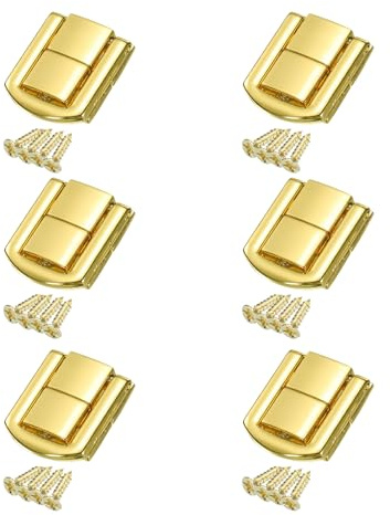 sourcing map 6pcs Toggle Catch Lock, 1 x 0.8 Hasp Lock Latch Mini Hasp Clasp with Mounting Screws for Jewelry Box Gift Box Wooden Cabinet, Bright Gold