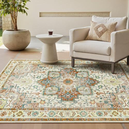 GENIMO Machine Washable Rugs Living Room, 160x230cm, Vintage Rug, Boho Area Rugs, Non-Slip Carpet, Low Pile, Non-Shedding, Traditional Oriental Printed Design, Dining Room, Home Office, Bedroom