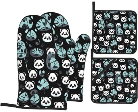 Set di 4 guanti da forno e presine con faccia di panda in bianco e nero per la massima sicurezza in cucina e convenienza