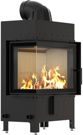 KRATKI Kamineinsatz aus Stahl Lucy 12kW Eck Links Ø200 BImSchV 2 EEK A | Kamineinsatz aus Stahl, schwarz, 80% Wirkungsgrad, raumluftunabhängig, Ecodesign, Glasfront, Aschekasten