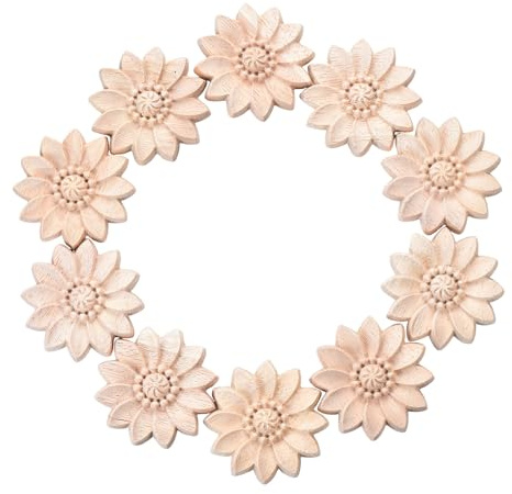 10PCS Unfinished Wood Cute Onlay Appliques Decoration (Dia-5cm/1.97), Unpainted Round Flower Carving Craft Decals for Home Chests Cabinet Cupboard Dresser Bed Wall Wardrobe Furniture