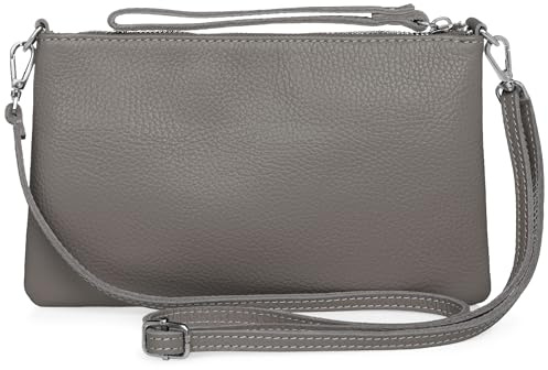 Caspar Kompakte Leder Clutch Damen Umhängetasche Abendtasche mit verstellbarem Schultergurt - CLASSIC LINE - Modell No.834 - Made in Italy