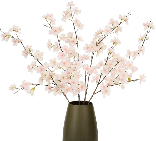 Prmape 4 unidades de flores artificiales de cerezo, ramas de cerezo artificiales, flores de seda de 107 cm, flores artificiales para bodas, fiestas, hogar, oficina, jarrón, decoración de primavera