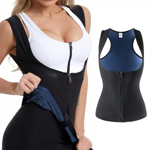BNOYONERAS Saunaweste zum Abnehmen Damen Saunaanzüge Neopren Sauna Weste Heizung Burning Fat Sweat Tank Sauna Effekt Anzug Taille Trainer Weste für Fitness, Bodyshaper (Blau, M)