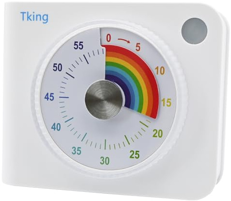 Tking Visual Timer for Kids, Rainbow Pattern, 60-Minute Countdown | Book Shape and Round Design, Pause Function, For Students Kids, No Batteries Included (Requires 2xAAA Batteries)