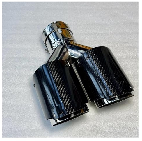 Auspuffblenden 1Pc Dual Auspuff Spitze Glänzend Carbon Faser Doppel Auspuff Düse Schwanz Ende Rohr Auspuff System Schalldämpfer Spitze Für VW Endrohrblende(ID 57MM-OD 114MM)