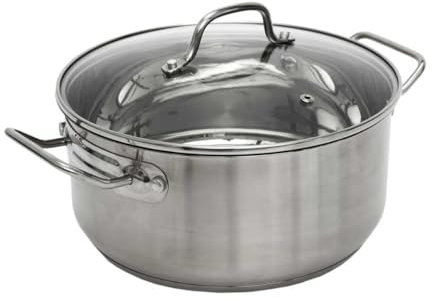 AltoBuy Faitout en INOX avec Couvercle en Verre 24cm - INOX, Tous Feux, Lave-Vaisselle, Cuisson Homogène - TIVON